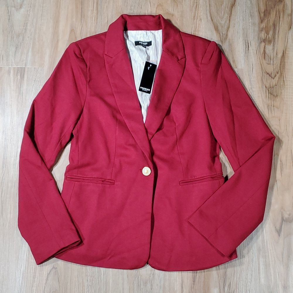 💜NWT Premise Studio Garnet Red Single Button Ponte Blazer Small